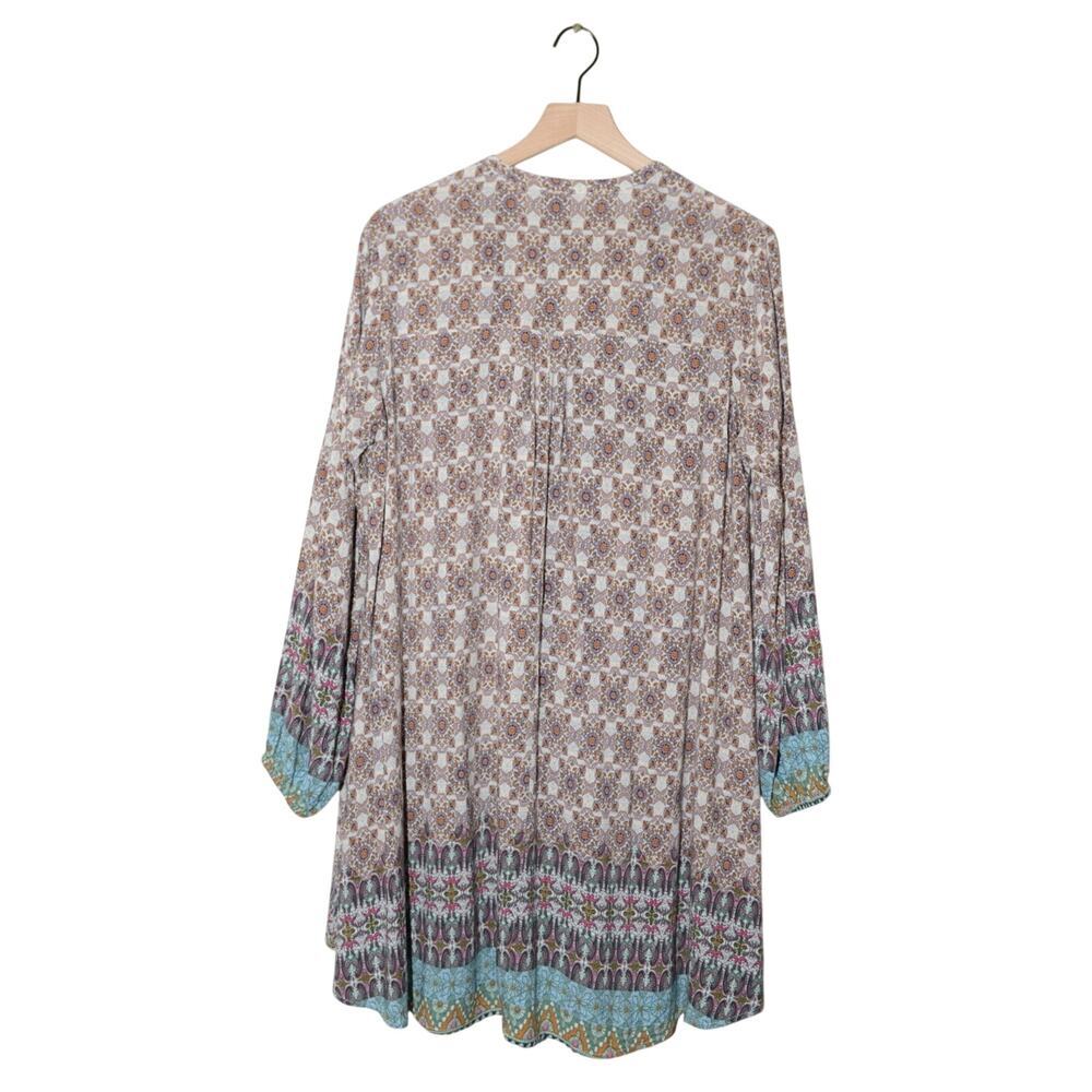 UMGEE Women’s L Mixed Print Floral Geometric Minidress Bohemian Chocolate Brown - Picture 2 of 5